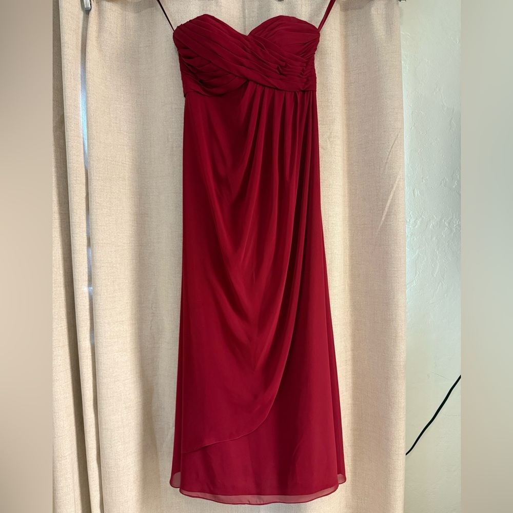 Mori Lee Strapless Chiffon Burgundy Dress